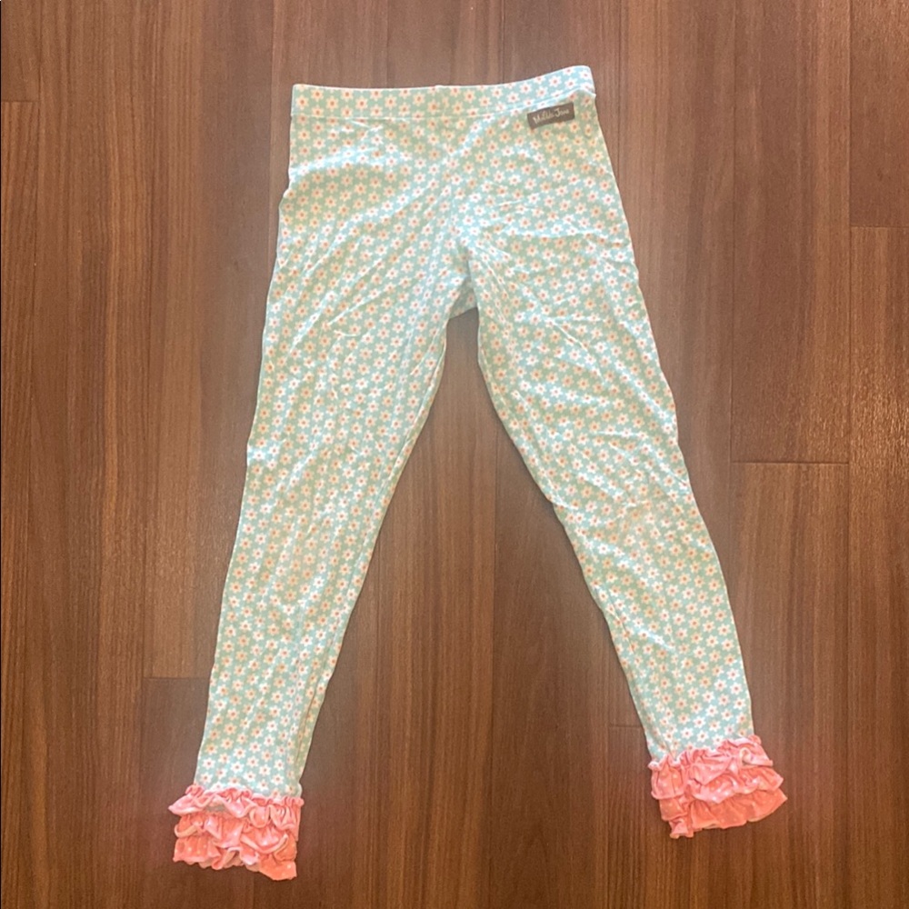 Matilda Jane Green and Pink Ruffle Trim Leggings